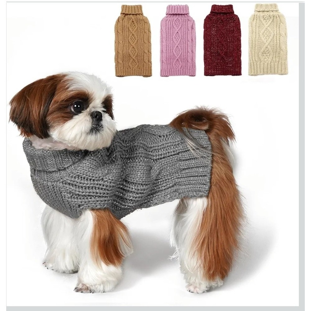 New Grey Dog Turtleneck Sweater with Golden Thread Size Small